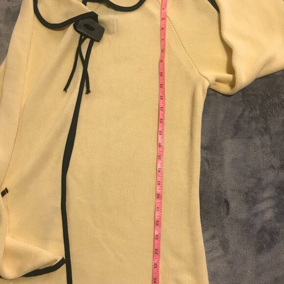 VTG Misook cardigan knit women's L yellow/black logan look retro collar - Picture 11 of 13